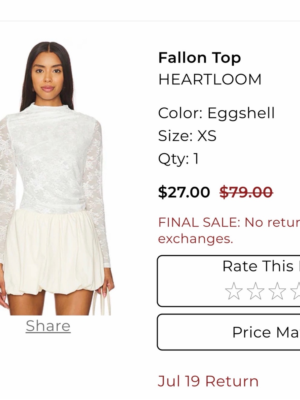 Heartloom Fallon Lace Mock Neck Top in Eggshell